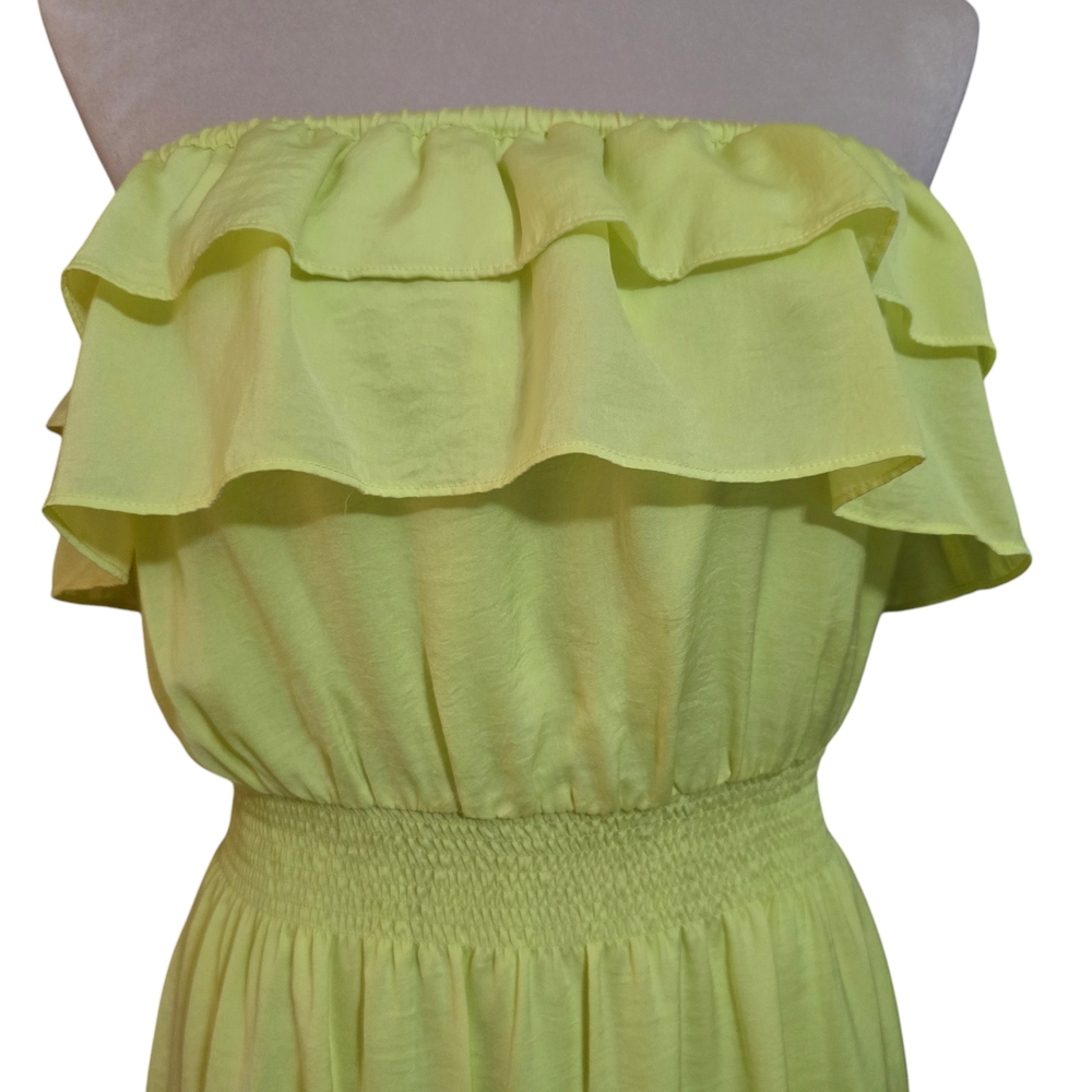 Yellow Ruffle Strapless Dress - Picture 2 of 7